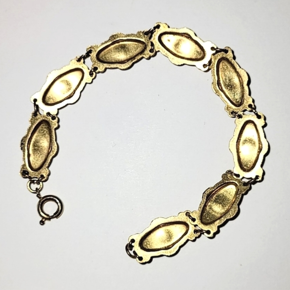 VINTAGE DAMASCENE & FAUX PEARL BRACELET - Picture 5 of 7